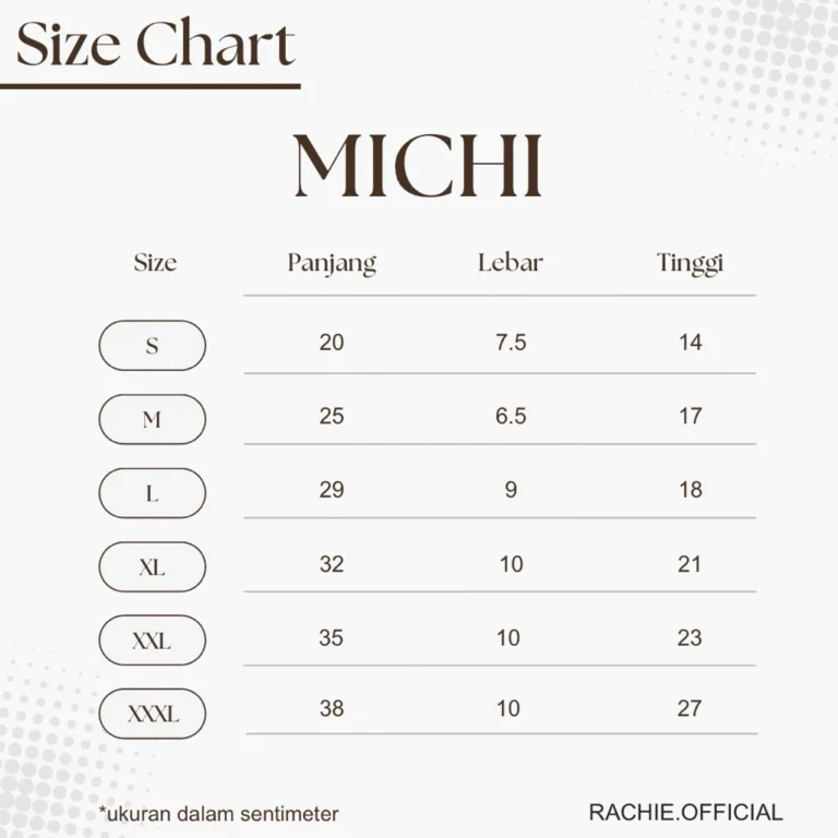 Organizer Bag Michi Black Size Chart