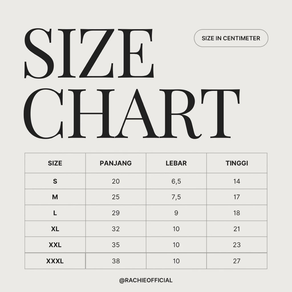 Organizer Bag Noya Size Chart